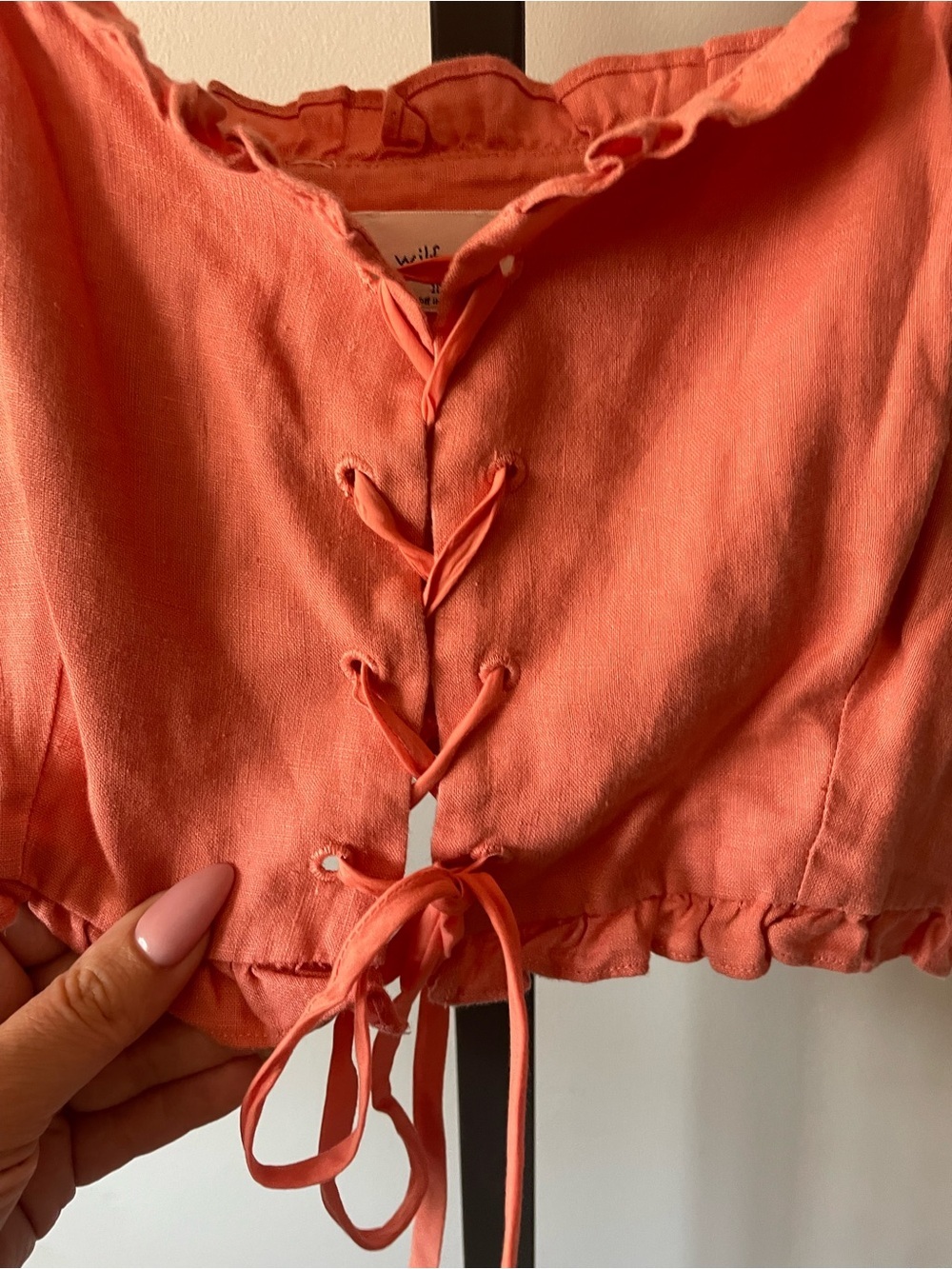 NEW Wilfred 100% Linen Sariah Crop Top Boho Cottagecore Ruffled Corset Coral - Picture 7 of 9
